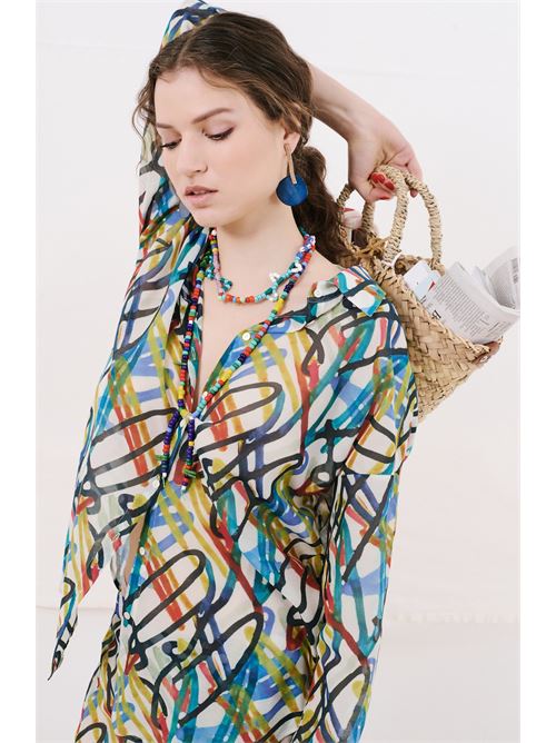 CAMICIA PANTELLERIA IN VOILE DI COTONE E SETA STAMPA CAMARET MULTICOLOR FEEL ME FAB | 05SWC92TP899999